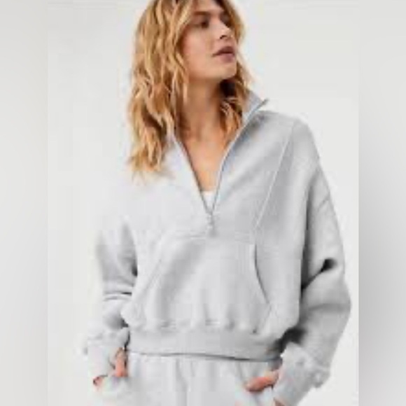 Aerie Offline Slouchy Oversized 1/4 zip Pullover Sweatshirt L Gray Scuba Style - Picture 1 of 7